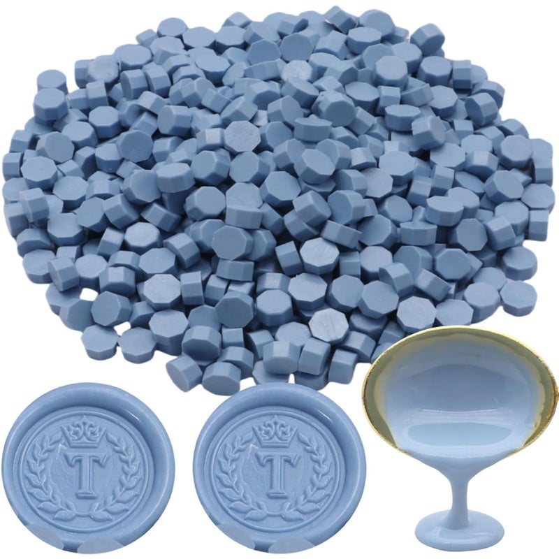 Atopbb 300 Pcs Wax Seal Beads, Sealing Wax Beads, Refilling Octagon Wax Sealing Beads for Wax Stamp Sealing, Perfect for Wedding Invitations, Christmas Cards, Envelopes, Letter Sealing (Dust blue) - Image 1